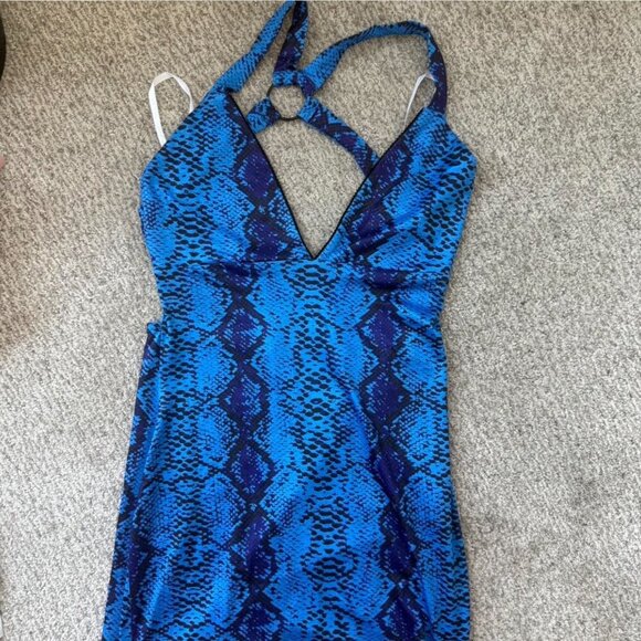 Blue Snakeskin Mini Dress - Picture 4 of 7